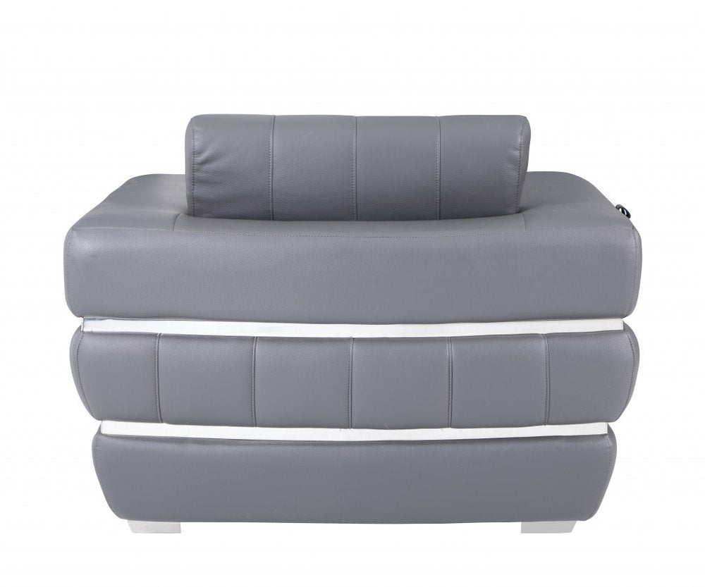 Modena 48" Dark Slate Gray Italian Leather Armchair with White Base and Square Arms