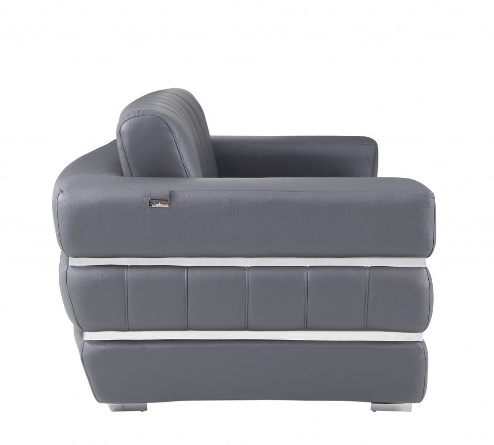 Modena 48" Dark Slate Gray Italian Leather Armchair with White Base and Square Arms