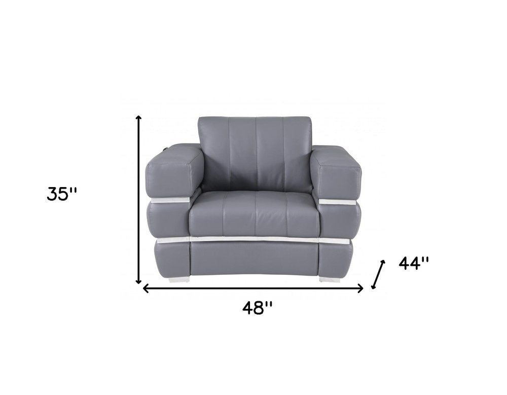 Modena 48" Dark Slate Gray Italian Leather Armchair with White Base and Square Arms