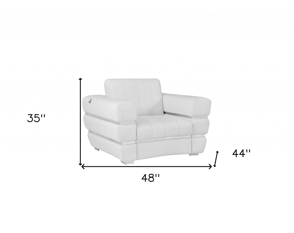 Lugano 48" White Italian Leather Armchair with Square Arms and Web Suspension