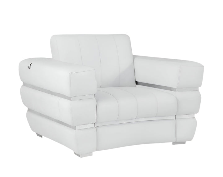 Lugano 48" White Italian Leather Armchair with Square Arms and Web Suspension