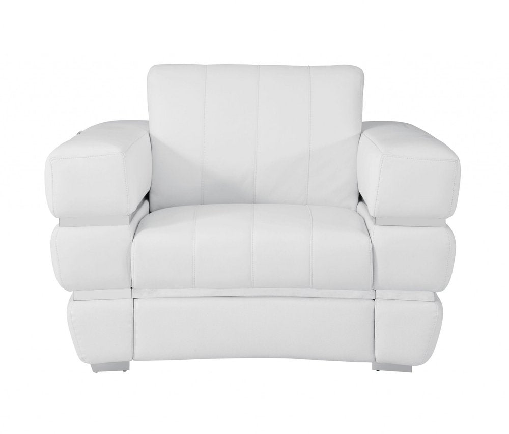 Lugano 48" White Italian Leather Armchair with Square Arms and Web Suspension