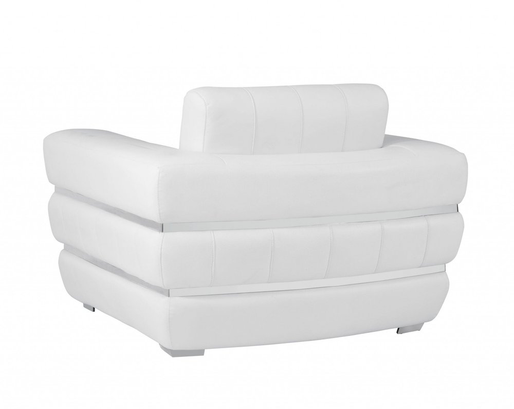 Lugano 48" White Italian Leather Armchair with Square Arms and Web Suspension