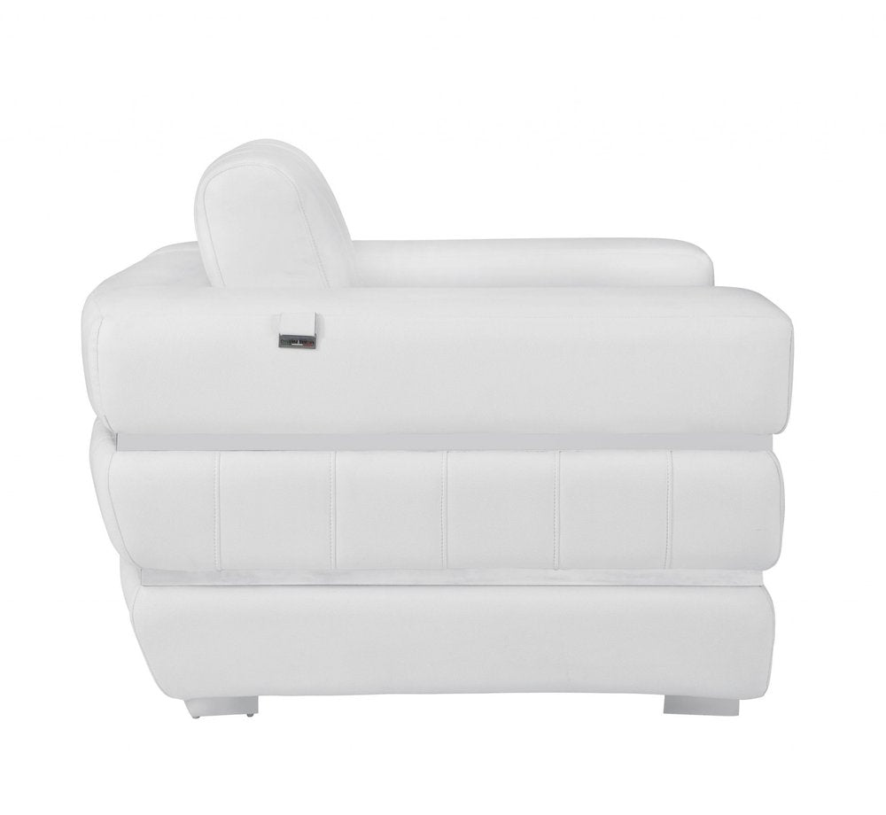 Lugano 48" White Italian Leather Armchair with Square Arms and Web Suspension