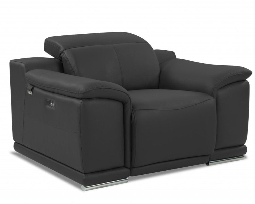 Modena 48" Dark Slate Gray Italian Leather Armchair with Square Arms