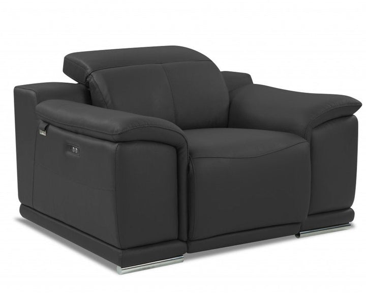Modena 48" Dark Slate Gray Italian Leather Armchair with Square Arms