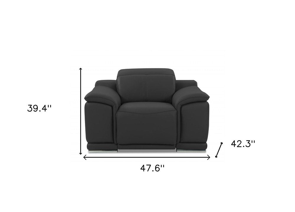 Modena 48" Dark Slate Gray Italian Leather Armchair with Square Arms