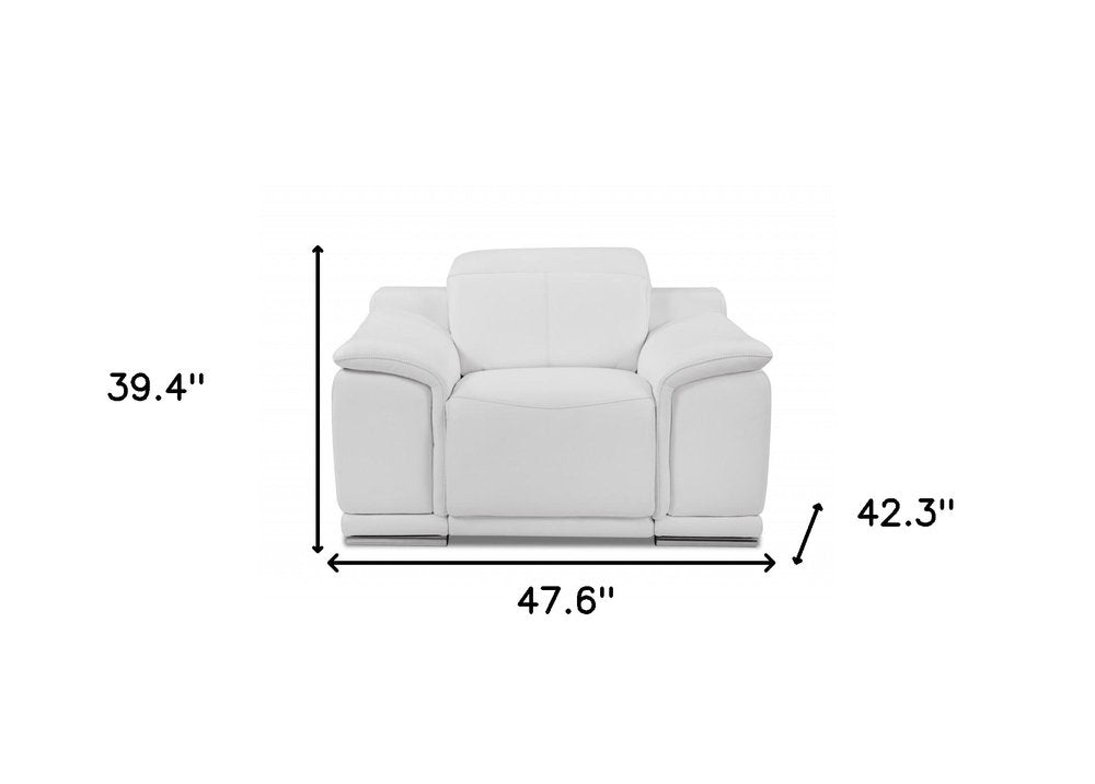 Siena 48" White Italian Leather Armchair with Square Arms