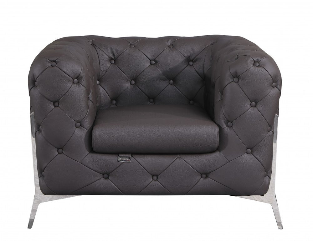 Verona 45" Brown Italian Leather Chesterfield Arm Chair