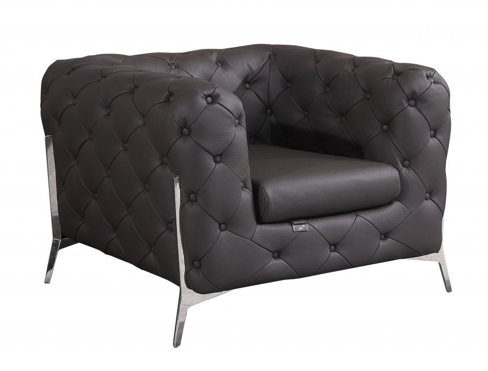 Verona 45" Brown Italian Leather Chesterfield Arm Chair