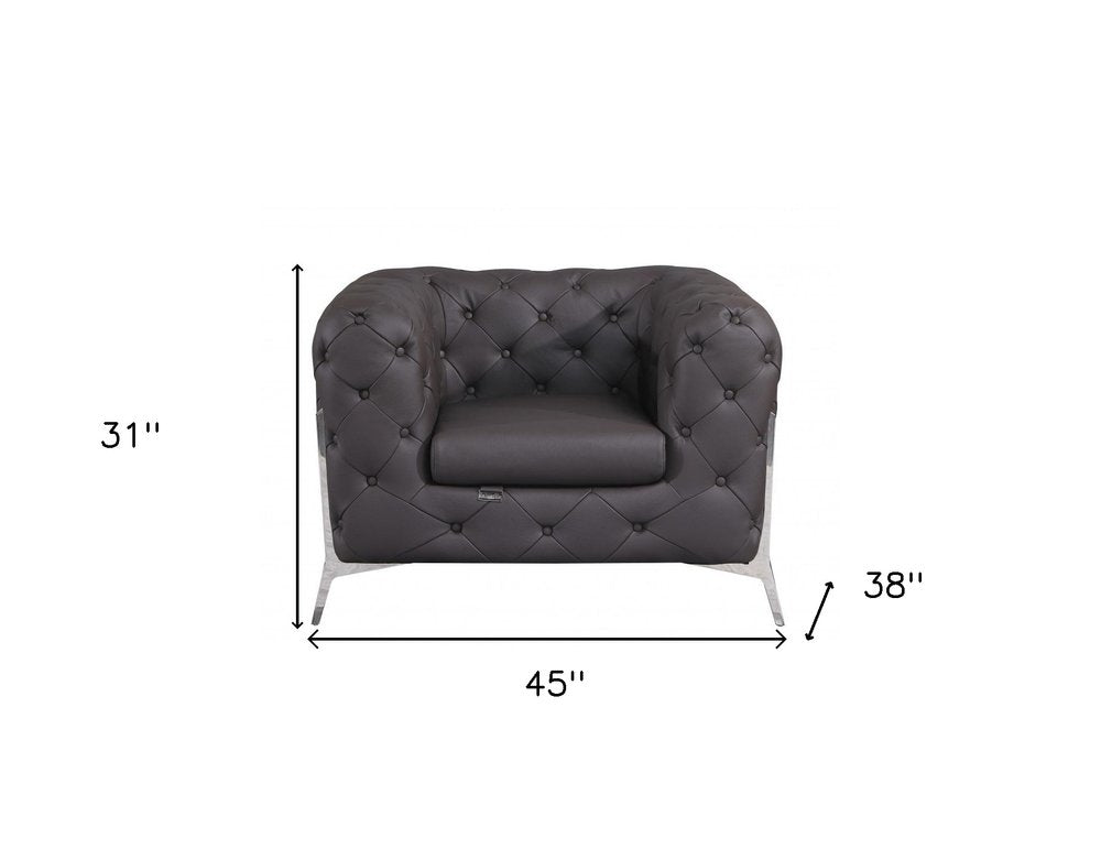 Verona 45" Brown Italian Leather Chesterfield Arm Chair