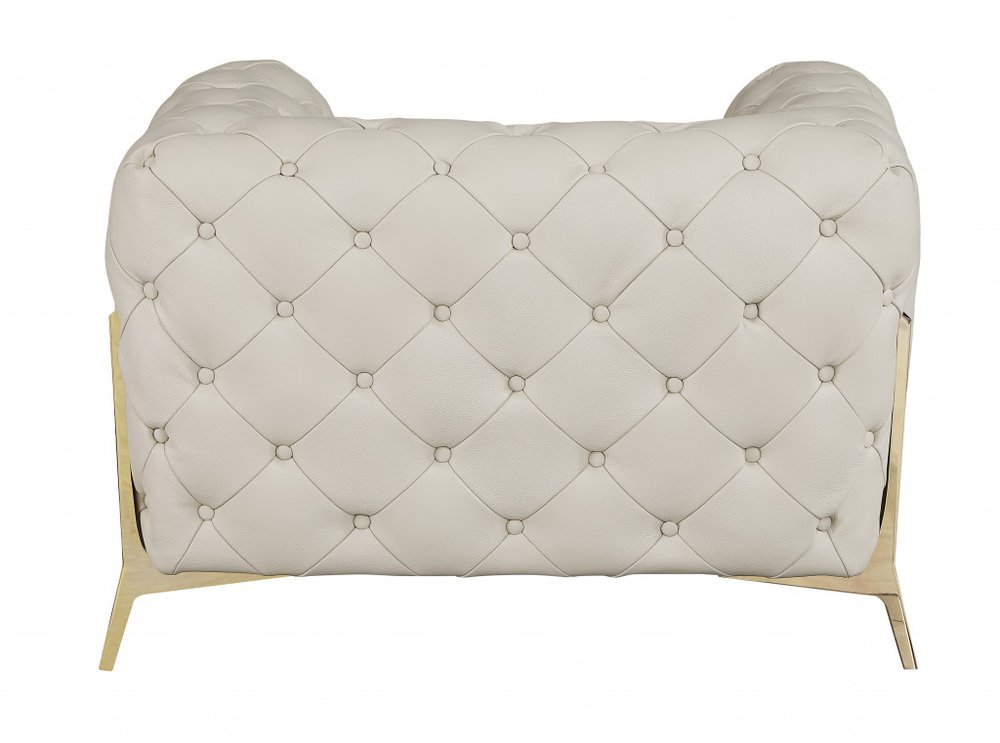 Bellagio 45" Beige Italian Leather Tufted Chesterfield Chair with Gold Legs