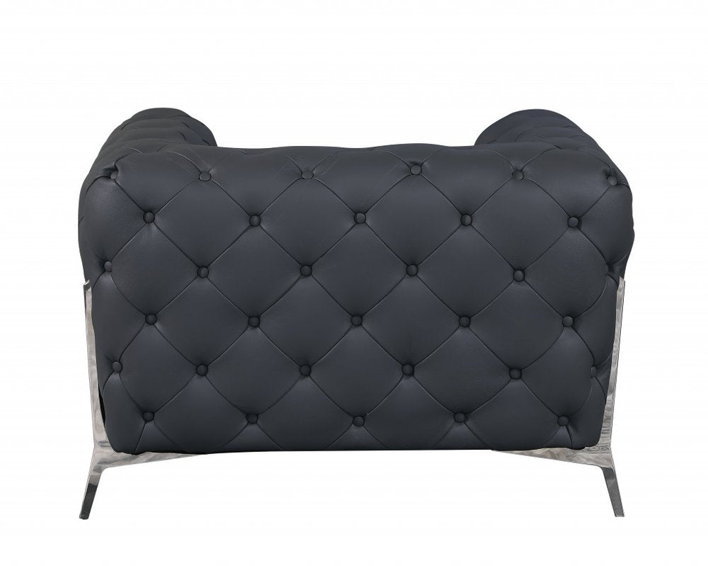 Verona 45" Dark Slate Gray Italian Leather Chesterfield Arm Chair with White Metal Legs