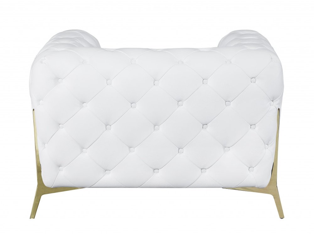 Bellagio 45" White Italian Leather Chesterfield Arm Chair with Gold Accents