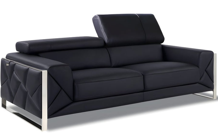 Modena 89" Black Italian Leather Sofa with Chrome Legs