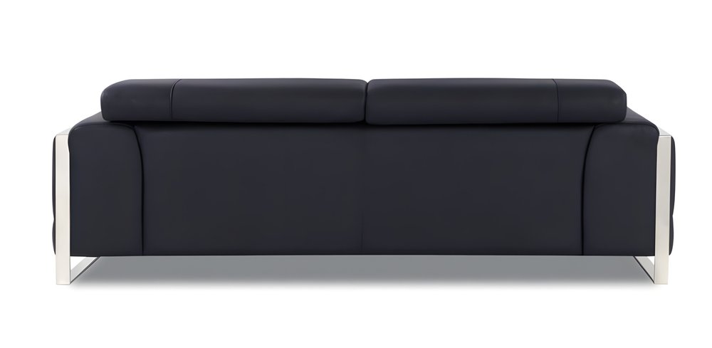 Modena 89" Black Italian Leather Sofa with Chrome Legs