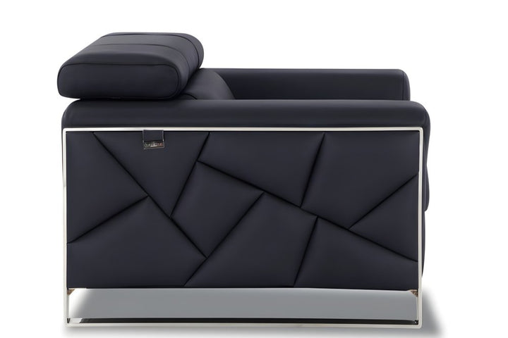 Modena 89" Black Italian Leather Sofa with Chrome Legs