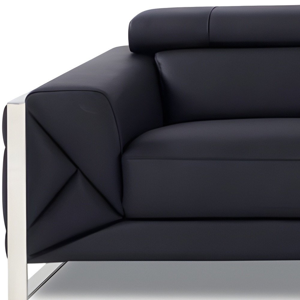 Modena 89" Black Italian Leather Sofa with Chrome Legs