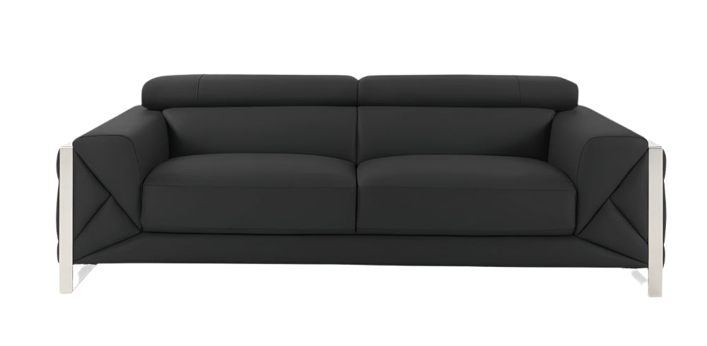 Belluno 89" Dark Gray Italian Leather Sofa with Silver Stainless Steel Legs