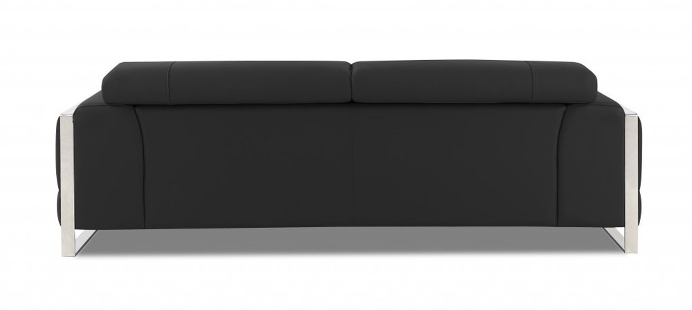 Belluno 89" Dark Gray Italian Leather Sofa with Silver Stainless Steel Legs