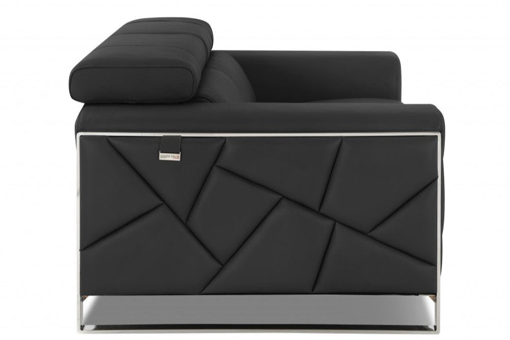 Belluno 89" Dark Gray Italian Leather Sofa with Silver Stainless Steel Legs