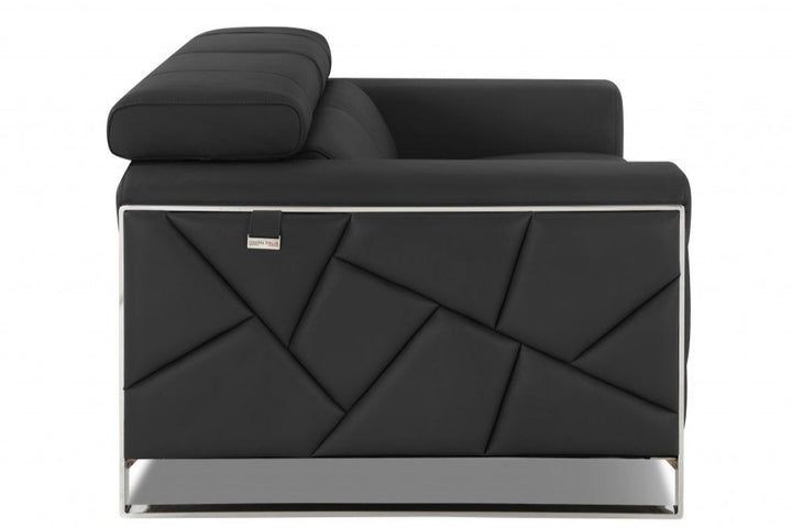 Belluno 89" Dark Gray Italian Leather Sofa with Silver Stainless Steel Legs