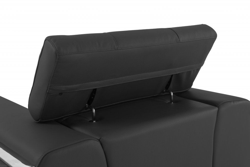 Belluno 89" Dark Gray Italian Leather Sofa with Silver Stainless Steel Legs