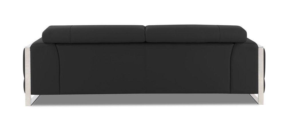 Belluno 89" Dark Gray Italian Leather Sofa with Silver Stainless Steel Legs