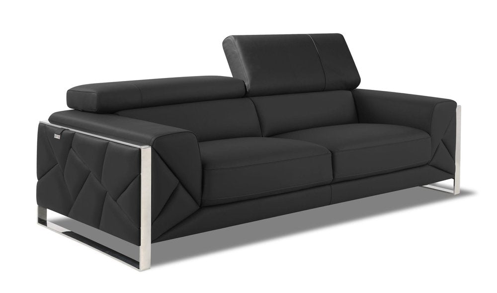 Belluno 89" Dark Gray Italian Leather Sofa with Silver Stainless Steel Legs