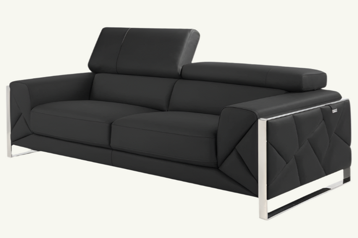Belluno 89" Dark Gray Italian Leather Sofa with Silver Stainless Steel Legs