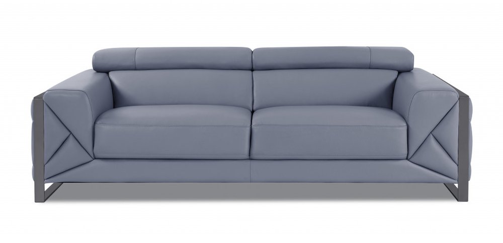 Capri 89" Light Blue Italian Leather Sofa with Chrome Stainless Steel Legs
