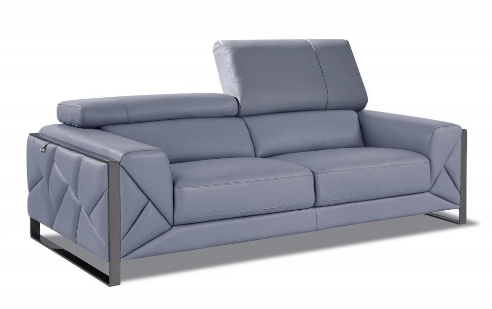 Capri 89" Light Blue Italian Leather Sofa with Chrome Stainless Steel Legs