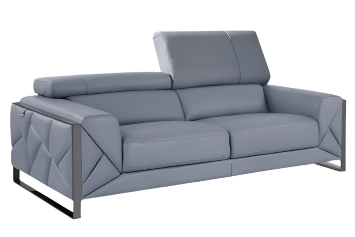 Capri 89" Light Blue Italian Leather Sofa with Chrome Stainless Steel Legs