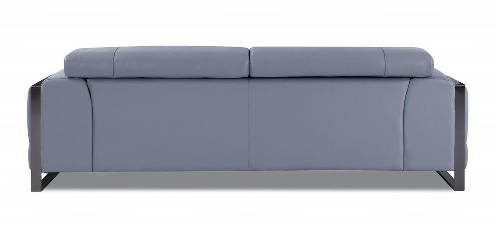 Capri 89" Light Blue Italian Leather Sofa with Chrome Stainless Steel Legs