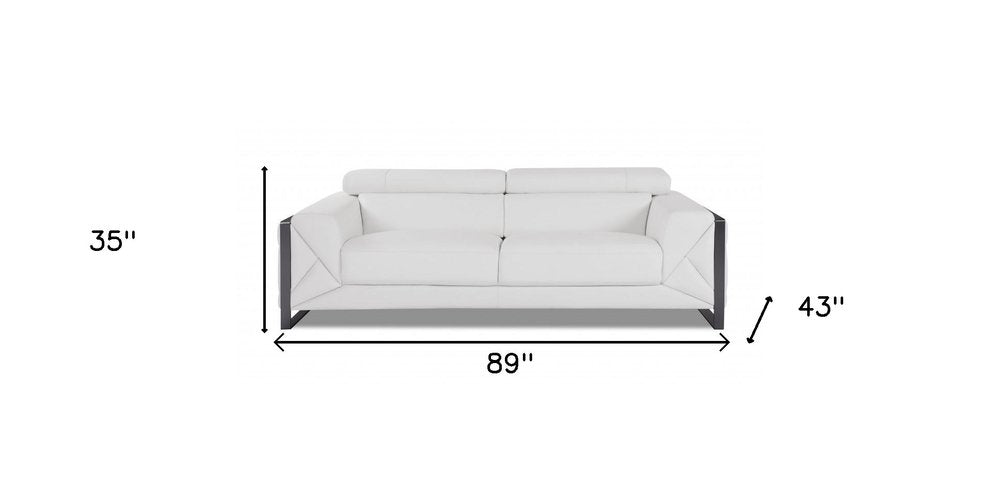 Capri 89" White Italian Leather Sofa with Chrome Stainless Steel Legs