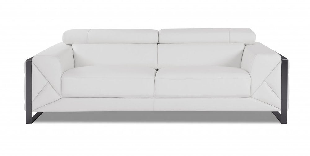 Capri 89" White Italian Leather Sofa with Chrome Stainless Steel Legs