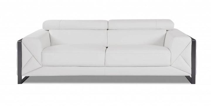 Capri 89" White Italian Leather Sofa with Chrome Stainless Steel Legs