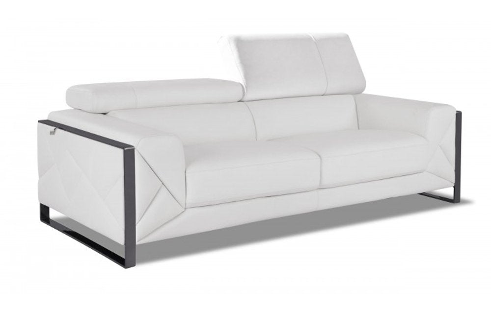 Capri 89" White Italian Leather Sofa with Chrome Stainless Steel Legs