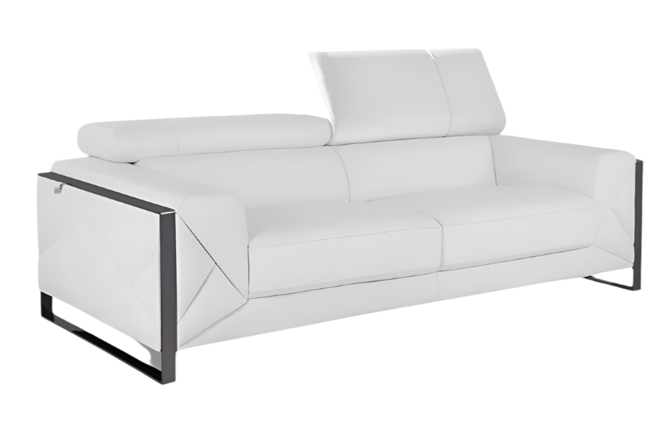 Capri 89" White Italian Leather Sofa with Chrome Stainless Steel Legs
