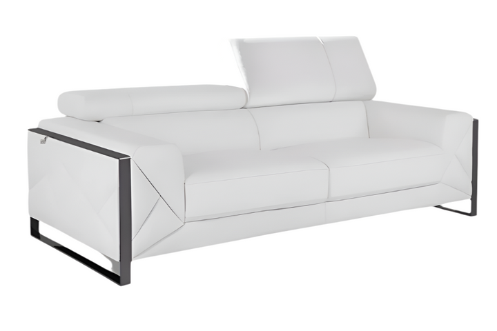 Capri 89" White Italian Leather Sofa with Chrome Stainless Steel Legs