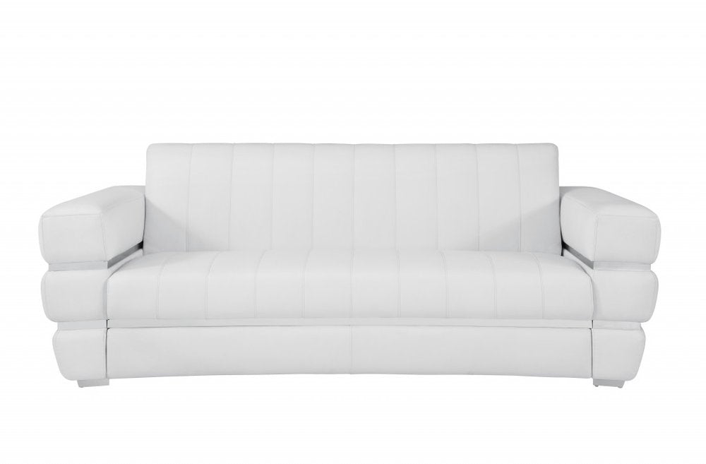 Siena 89" White Italian Leather Sofa with Silver Stainless Steel Legs
