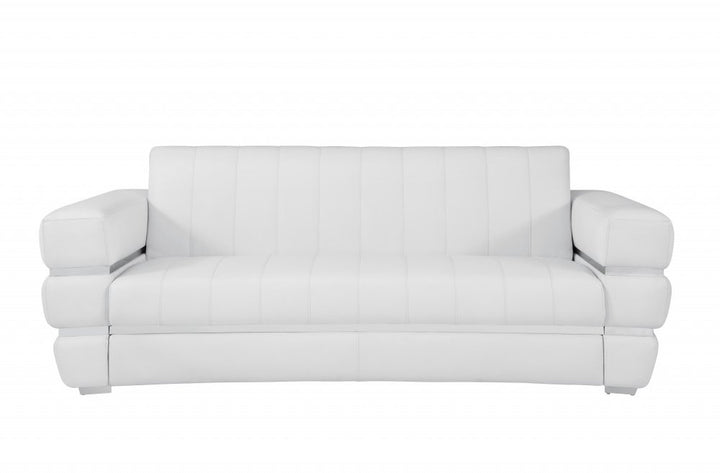 Siena 89" White Italian Leather Sofa with Silver Stainless Steel Legs