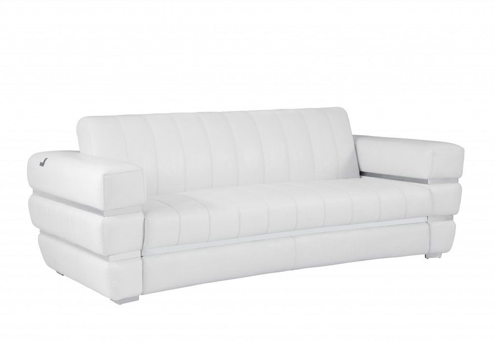 Siena 89" White Italian Leather Sofa with Silver Stainless Steel Legs