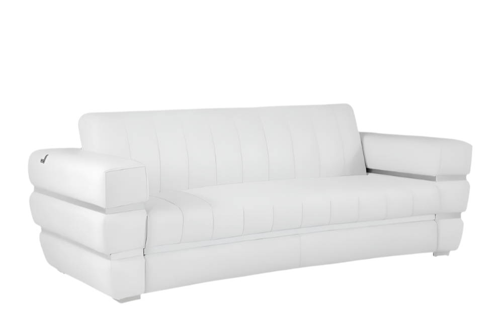 Siena 89" White Italian Leather Sofa with Silver Stainless Steel Legs