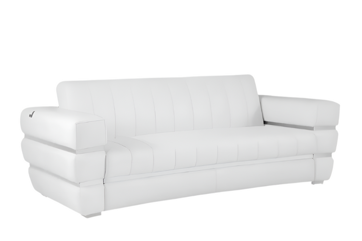 Siena 89" White Italian Leather Sofa with Silver Stainless Steel Legs