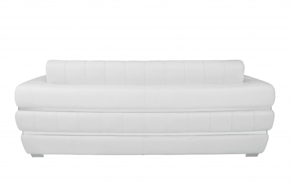 Siena 89" White Italian Leather Sofa with Silver Stainless Steel Legs