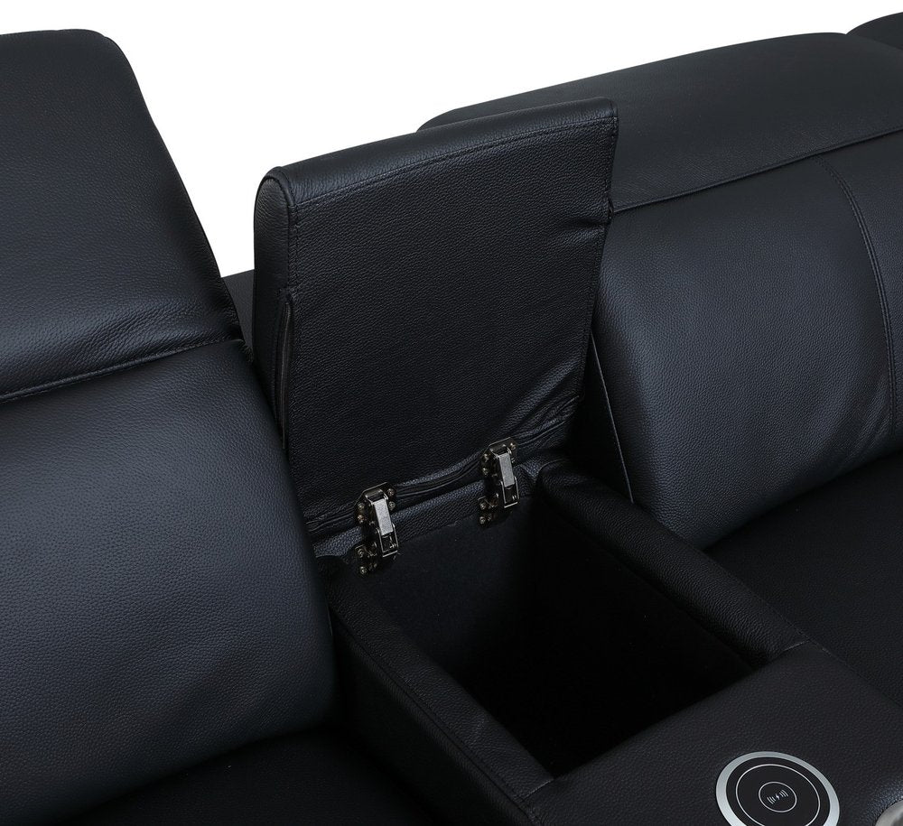 Modena Black Premium Italian Leather Power Reclining U-Shaped 8-Piece Sectional with Dual Consoles and USB Ports