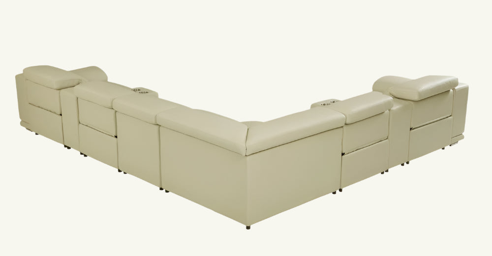 Serena Beige Italian Leather Power Reclining U-Shaped 8-Piece Sectional with Console and USB Port