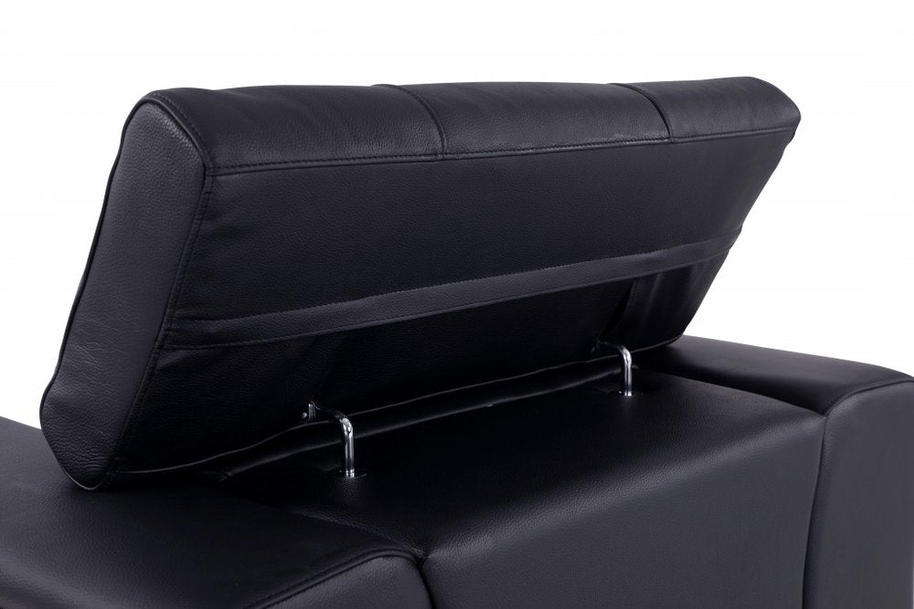 Giovanni 75" Black Italian Leather Loveseat with Silver Legs