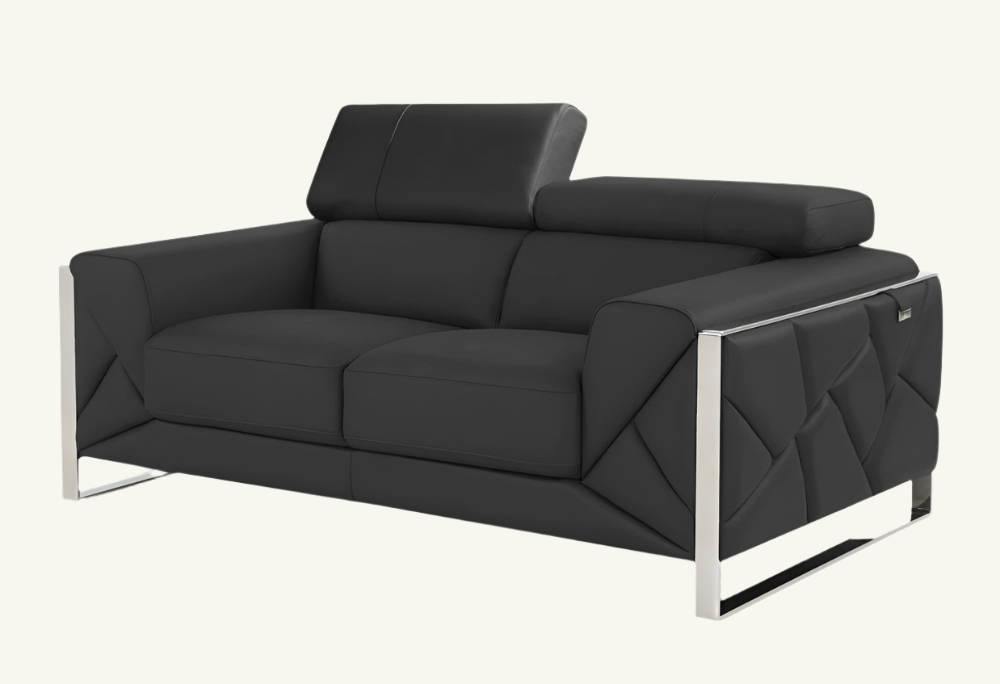Salvatore 75" Gray Italian Leather Loveseat with Silver Legs